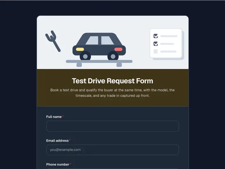 Test Drive Request Form template preview