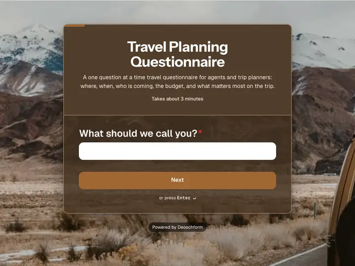 Travel Planning Questionnaire template preview