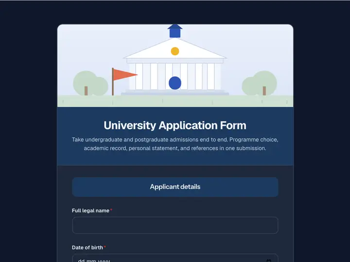 University Application Form template preview