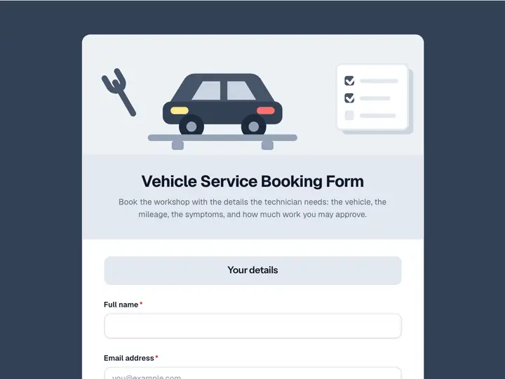Vehicle Service Booking Form template preview