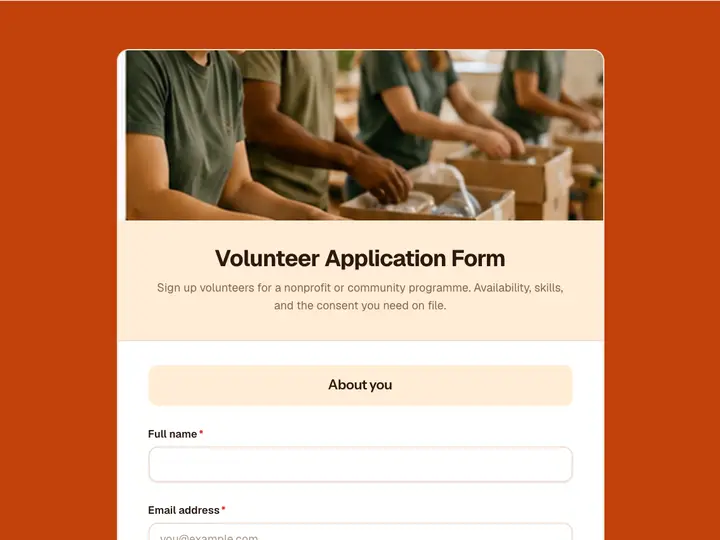 Volunteer Application Form template preview