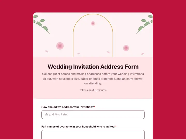 Wedding Invitation Address Form template preview