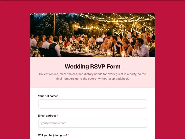 Wedding RSVP Form template preview