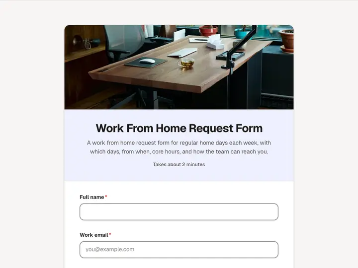 Work From Home Request Form template preview