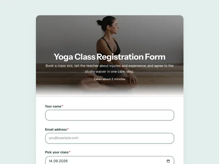 Yoga Class Registration Form template preview